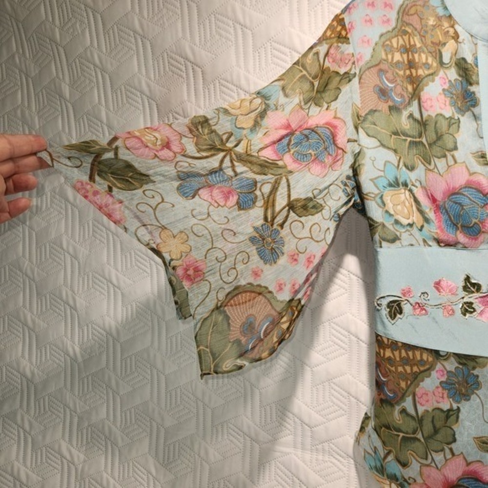 Silkland blouse women Y2K Vtg Floral Tie Embellished Belt Romantic Fairy med. - Picture 6 of 16